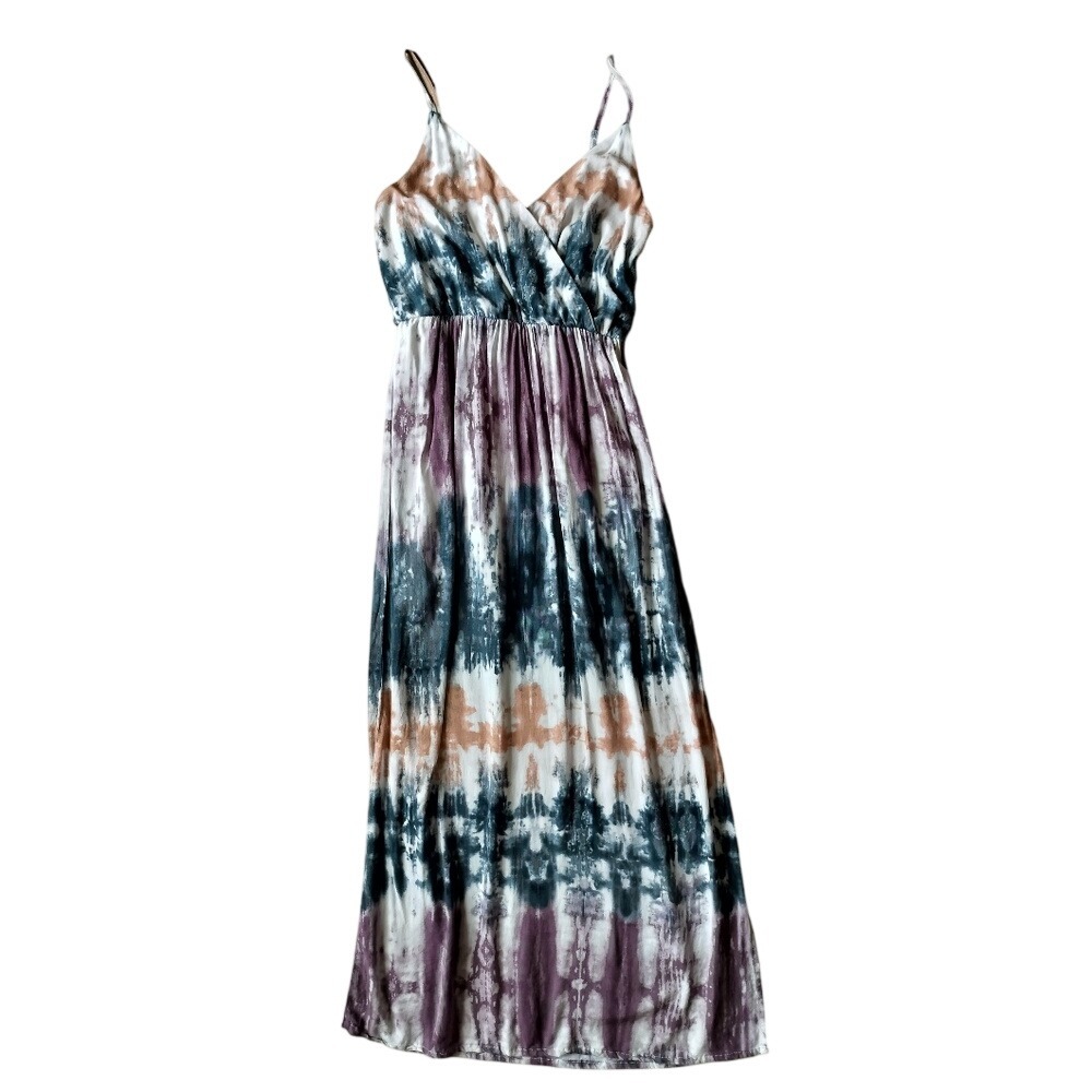 One clothing Women's Multicolor Tie Day V-Neck Wrap Sleeveless Maxi Dress Size S